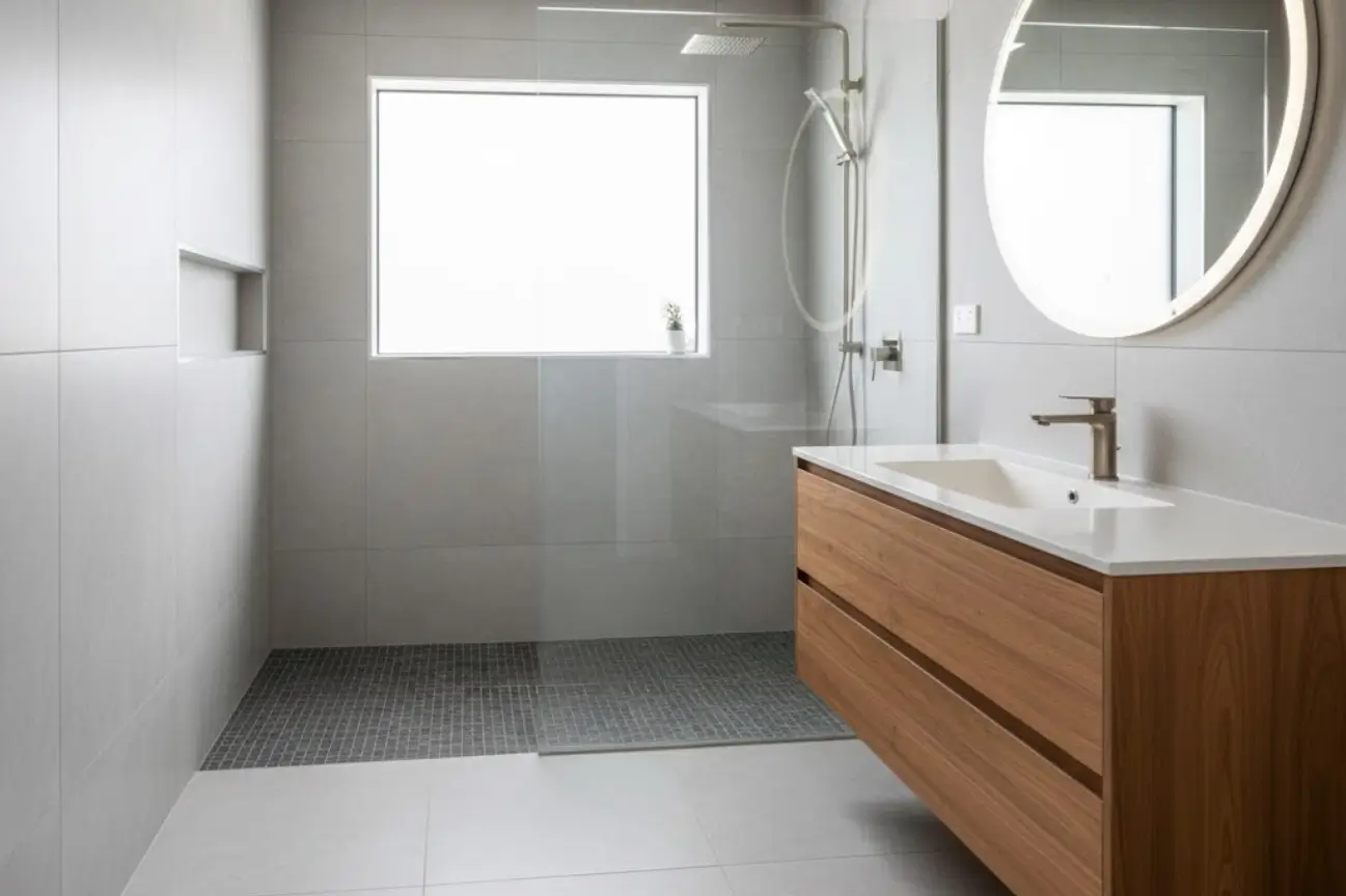 Finished contemporary bathroom showcasing craftsmanship by trusted Bathroom Renovations Kapiti experts.